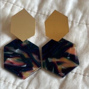 Hexagon Gold and Multicolor Earrings